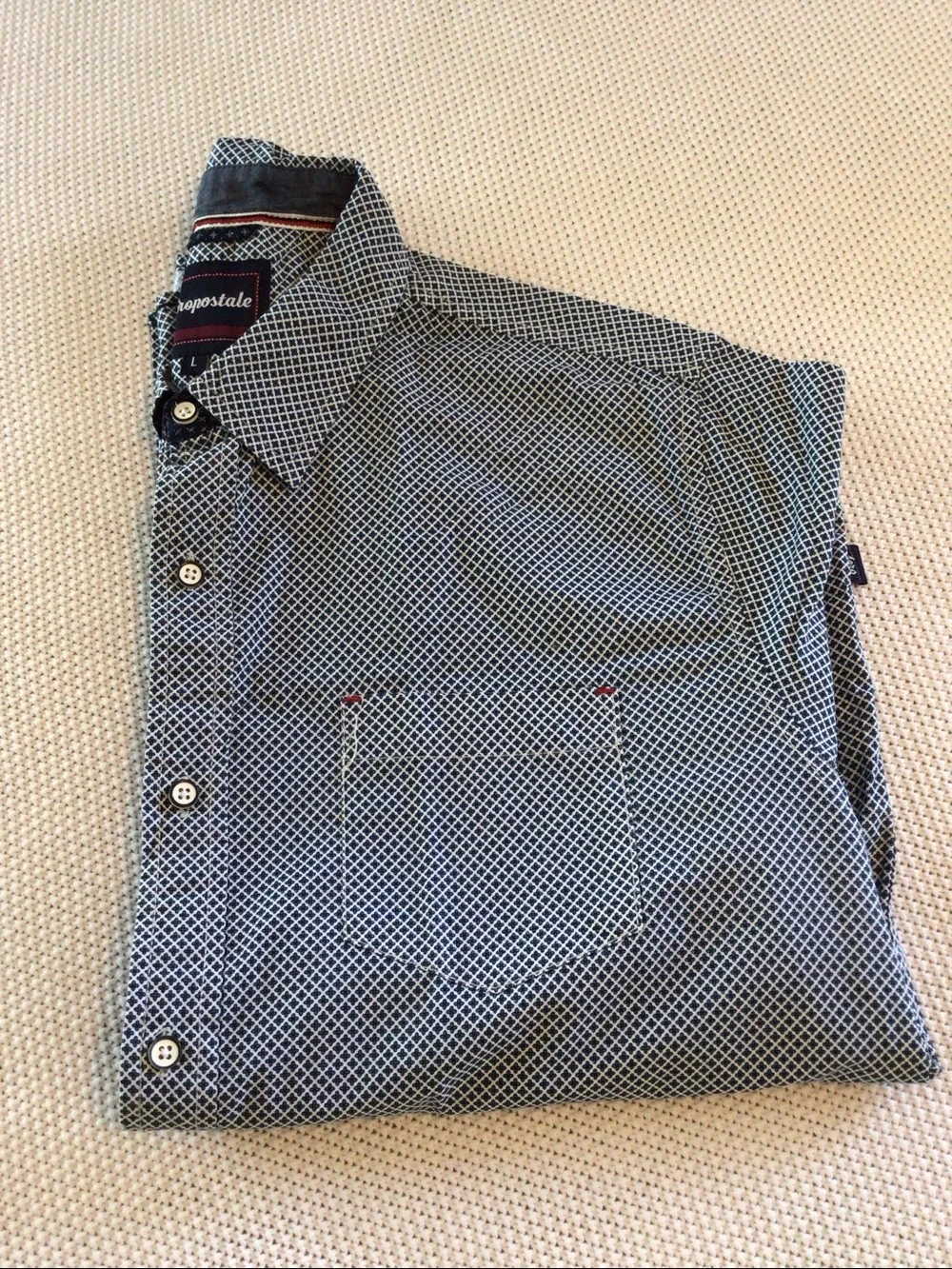Aeropostale Blue Micro Print Button Down Shirt Men’s Large Short Sleeve Cotton